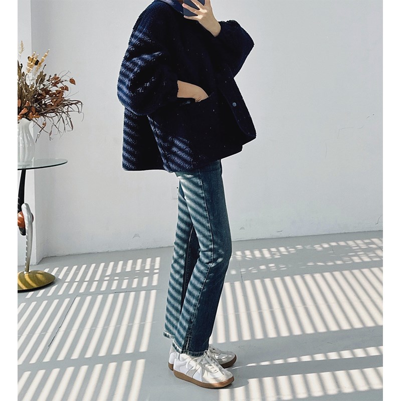 糖皮出品 秋天该l很好 水洗牛仔蓝 秋修身显瘦弹力心机直筒牛仔裤