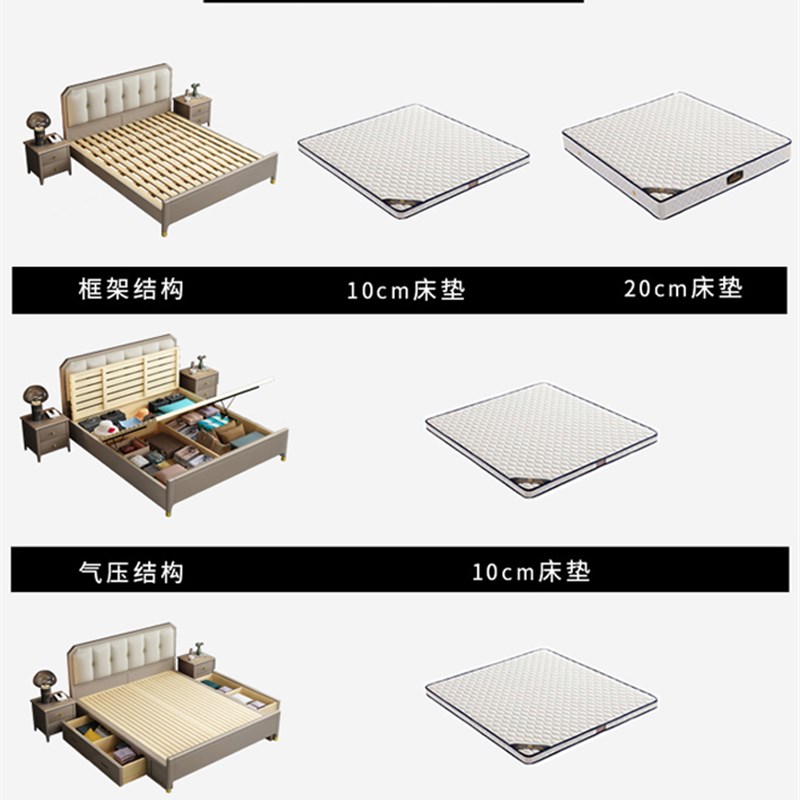 轻奢风床现代简约1.5米双人床实木北欧白色1.8主卧婚床储物床收纳