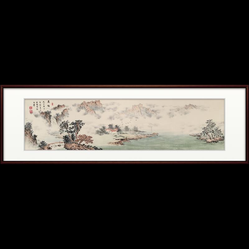 客厅山水画手绘书房办公室茶室书房水墨画国画横幅带框