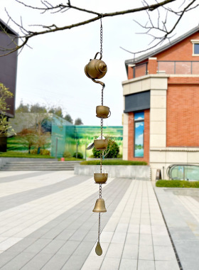 欧式铁艺复古茶杯风铃做旧创意墙上装饰摆件户外花园庭院挂件雨链