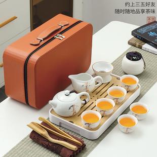 小型迷你家用便携功夫茶泡茶壶白瓷茶杯简易装 户外旅行茶具套装 备