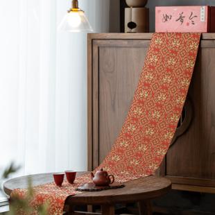 鸳鸯纹织锦茶席高端喜庆婚礼桌旗布红色双面提花茶桌垫子 新中式
