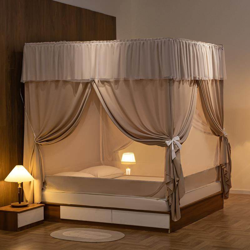 防尘顶蚊帐家用卧室遮光防摔加密加厚2024新款坐床式三开门带支架