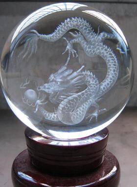白水晶球生肖龙内雕摆件家居饰品客厅酒柜电视柜保平安生日礼物