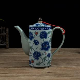 茶壶牡丹花图案大容量家用陶瓷简约冲茶器长嘴泡茶壶 陶瓷直身欧式
