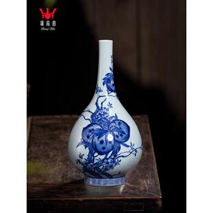 钟家窑九桃胆瓶景德镇陶瓷瓶彷古青花瓷花瓶柴窑瓷器中式客厅摆件