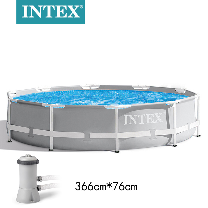 INTEX26712户外游泳池带过滤泵12尺圆形管架水池 pvc支架戏水池