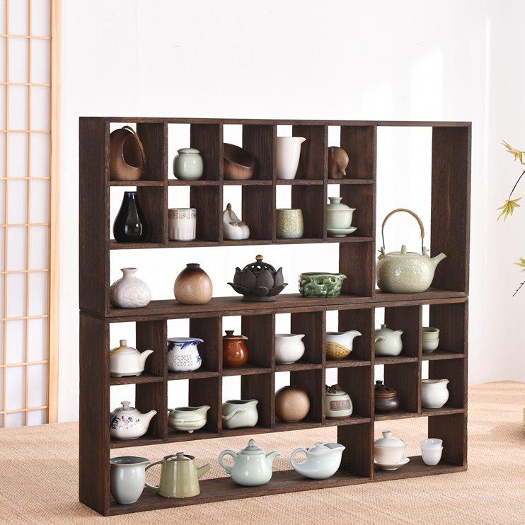 实木博古架置物架客厅壁挂格子架茶杯架多宝阁展示茶壶茶具柜挂墙