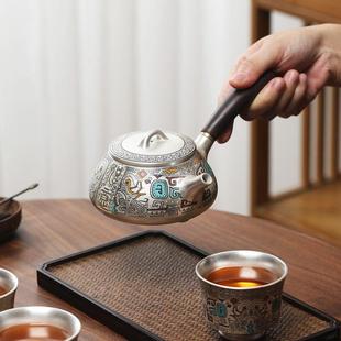 办公家用泡茶壶功夫茶具套装 唐舍鎏银茶壶一壶四杯陶瓷金银错中式
