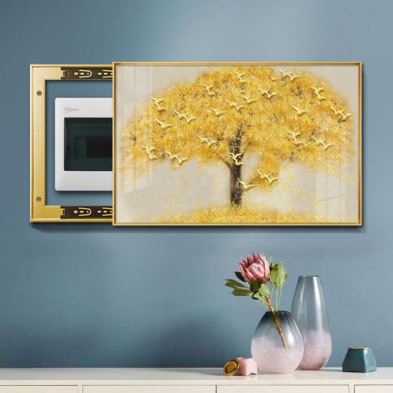 发财树电表箱装饰画横版家用配电箱装饰画客厅电闸盒挂画轻奢晶瓷图片