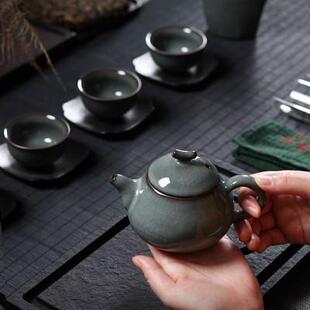 家用手工哥窑铁胎龙泉冰裂陶瓷泡茶茶壶茶杯整套 青瓷功夫茶具套装
