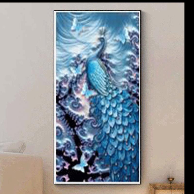 2019新款5D异形炫彩魔方钻石画厂家卧室装饰画厂家直销浮雕孔雀