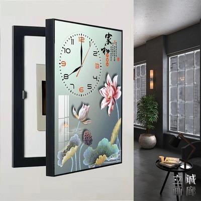 免打孔电表箱装饰画带钟表竖款现代简约遮挡客厅配电箱总开关挂画