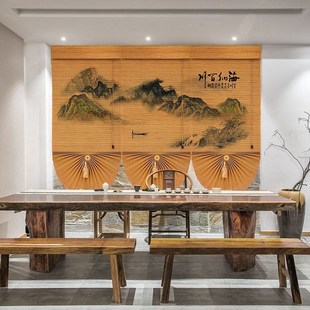 罗t马帘餐厅茶室门帘书房隔断装 扇形竹帘卷帘窗帘中日式 饰遮阳挂