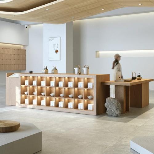 中岛台新派茶室流水台新式茶居茶叶展示柜中式货架商品陈列柜长桌