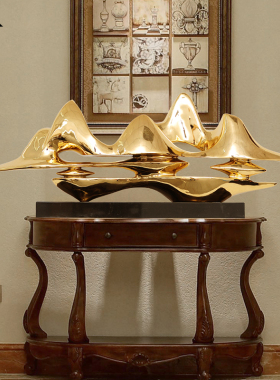 现代中式玄关酒店客厅桌面招财雕塑摆件I样板房抽象电镀艺术装饰