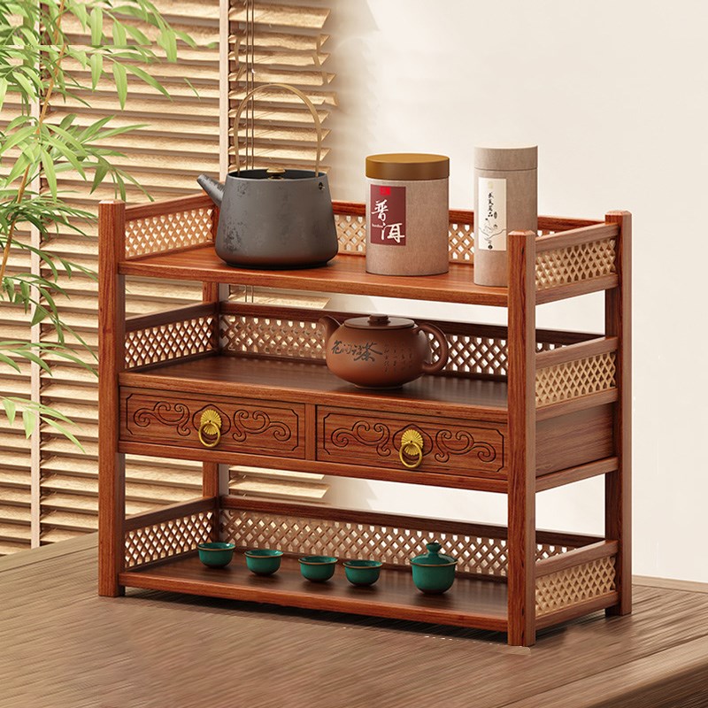 桌面博古架实木i中式置物架茶桌茶具收纳架茶室小型杯架茶叶摆放