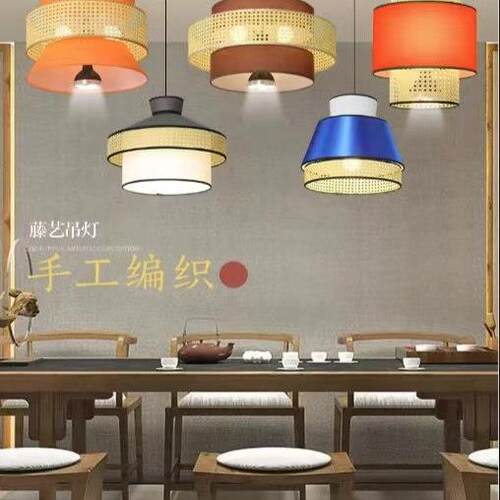 新中式餐饮灯个性创意复古火锅店饭厅民宿湘菜馆茶室饭店藤编吊灯