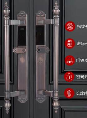 欧式别墅双开大门防晒指纹锁雕花农村自建房大门人脸识别智能门锁