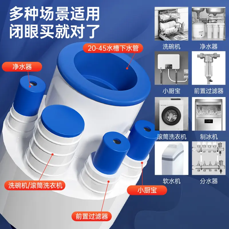 厨房水槽管道集成下水防臭密封塞通用净水器小厨宝排水管分流神器