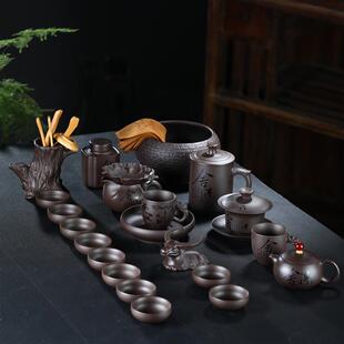 家用复古轻奢茶杯盖碗办公室客厅会客整套礼盒装 紫砂功夫茶具套装