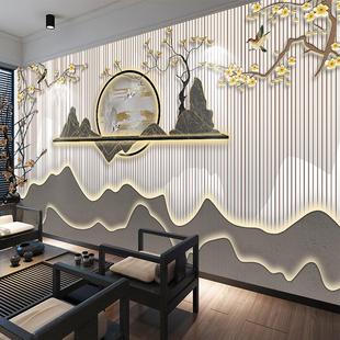 古典中式 饰壁纸3d仿木纹茶室墙布 饭店装 修墙纸轻奢客厅壁画美容装