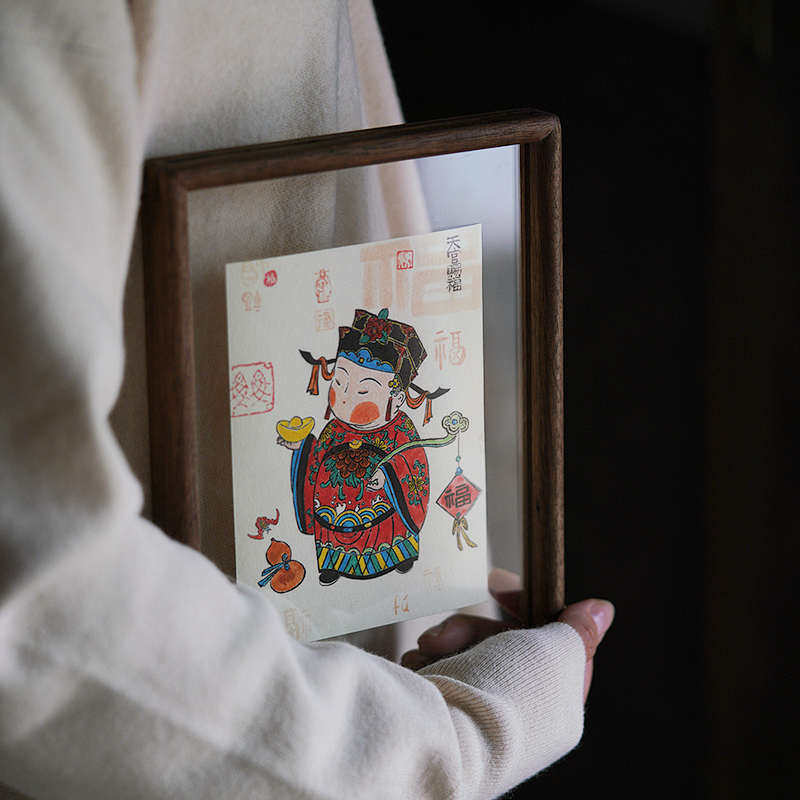 黑胡桃实木天官赐福相框摆台展示柜客厅玄关墙壁装饰年画木质玻璃,家居饰品,桌面摆台画,淘宝优惠券,粉丝福利购,淘宝优惠卷