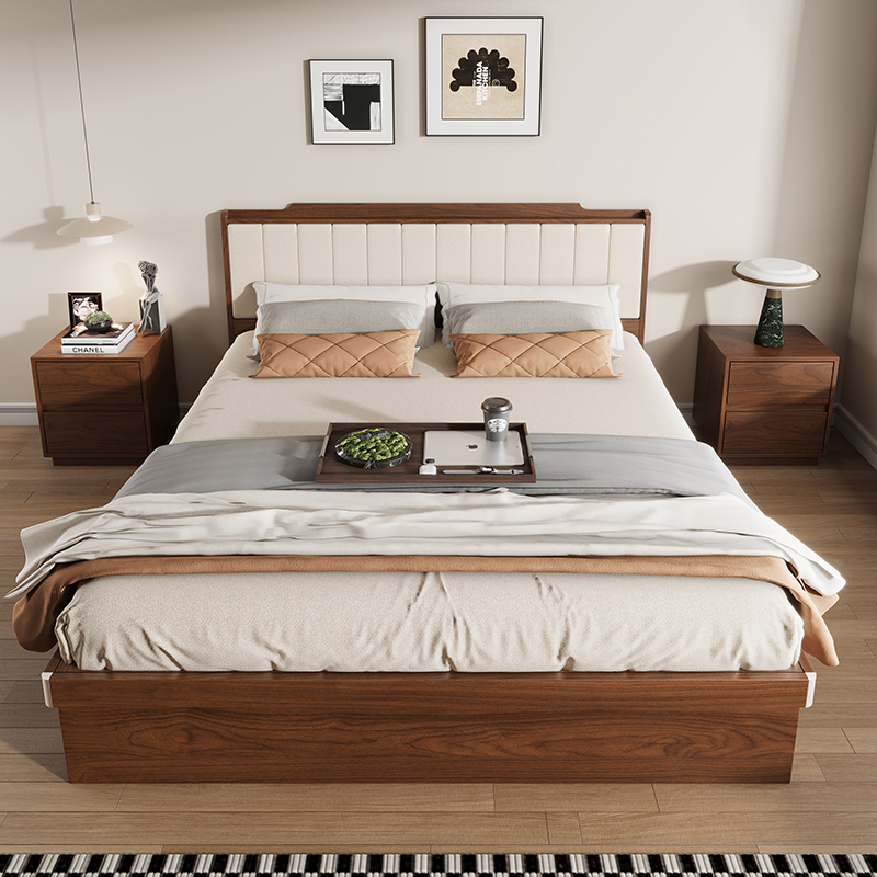橡木定制全实木床气动高箱储物床侧开深胡桃木收纳S1.8主卧双人床