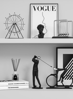 北欧现代创意运动人物样板间w客厅书房书柜书架桌面装饰品组合摆