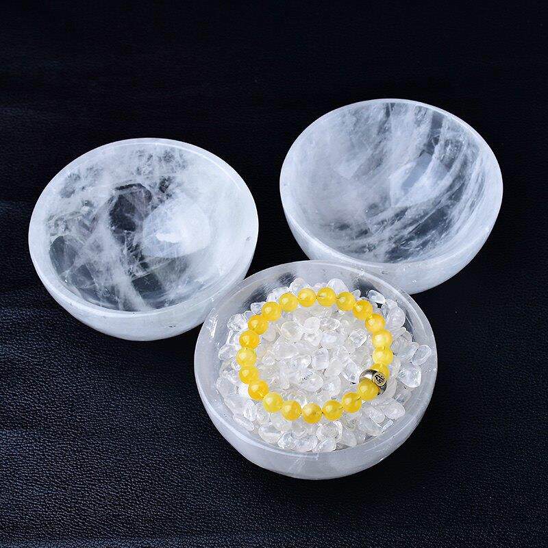 天然白水晶碗摆件 消磁碗聚宝盆收藏把玩水晶碗居家饰品
