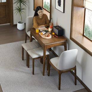 胡桃色可折叠伸缩简约省空间饭桌子60cm 实木餐桌小户型家用新中式