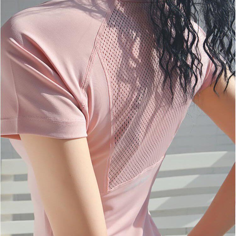 春夏女运动短袖T恤速干跑步瑜伽健身服显瘦紧身透气圆领套头衫