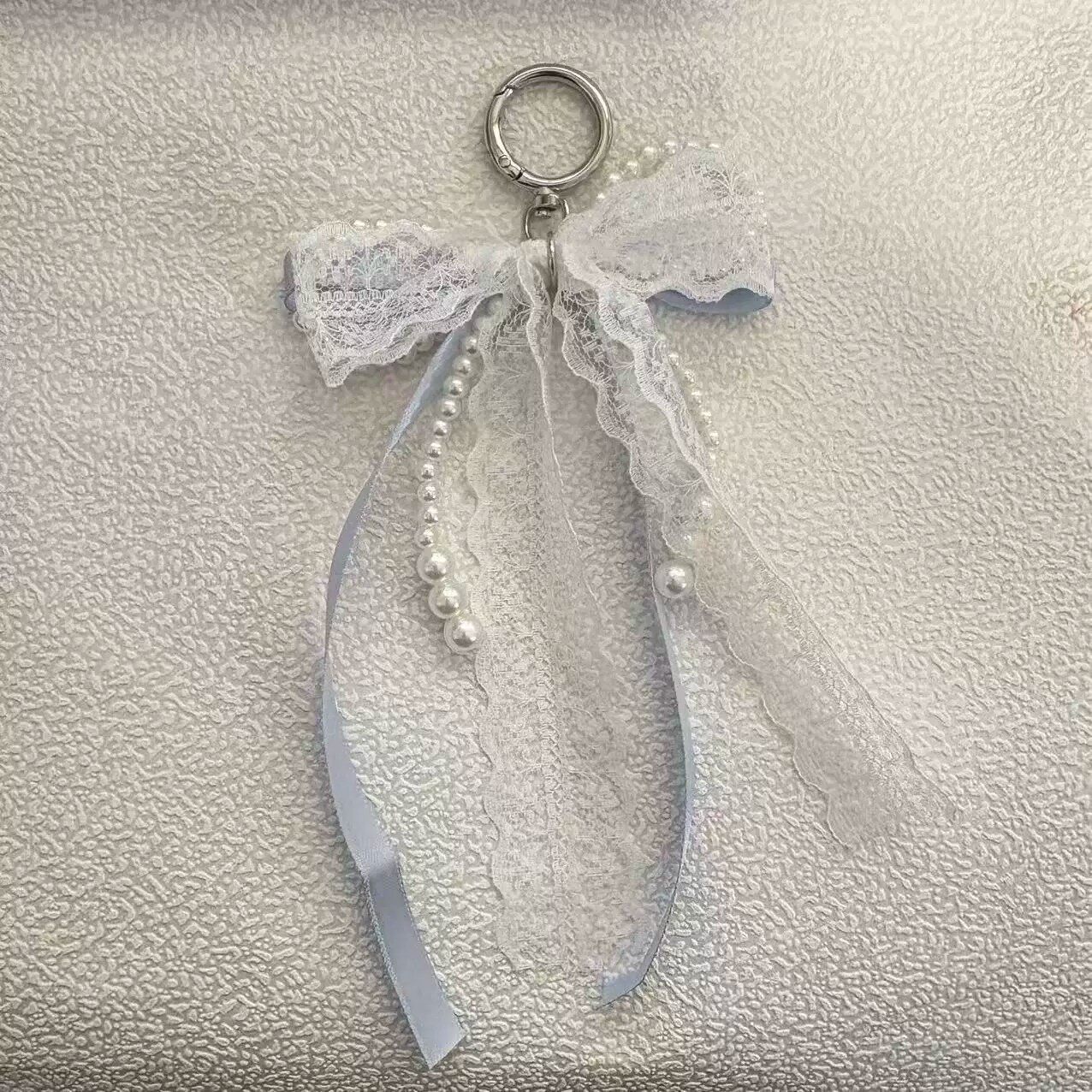 韩系蕾丝蝴蝶结手工串珠粉色飘带超仙少女心钥匙扣包包挂件配饰