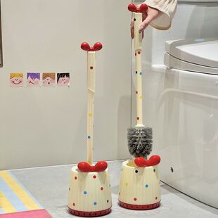 敲可爱波点马桶刷家用长柄带底座死角厕所刷子卫生间清洁神器套装