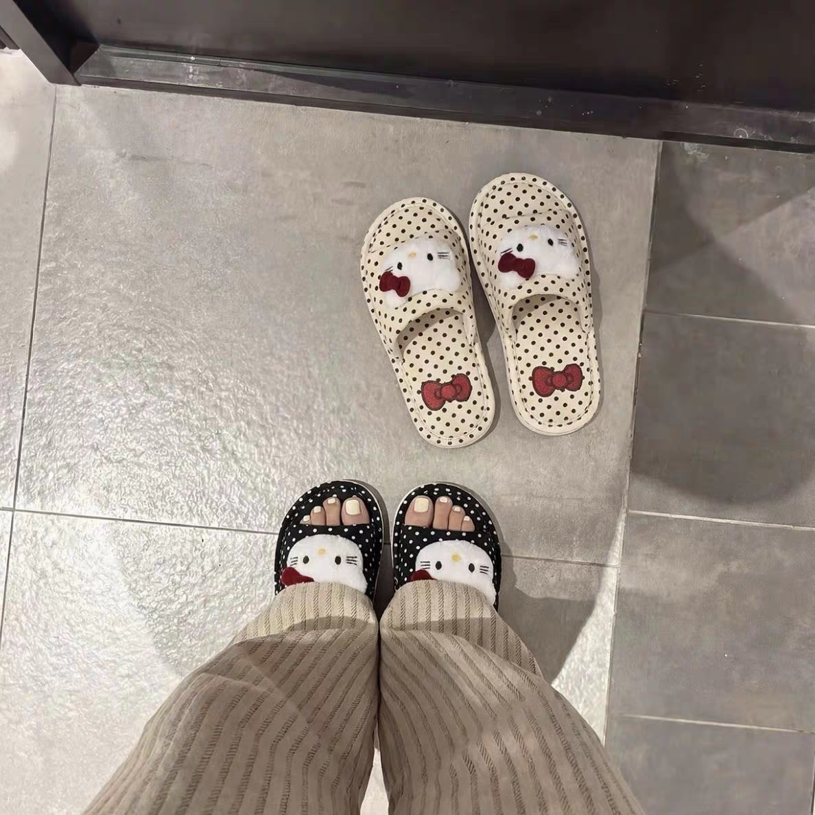 hellokitty可爱亚麻拖鞋女春夏防滑平底家居卡通居家地板鞋一字拖