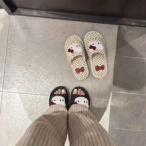 hellokitty可爱亚麻拖鞋女春夏防滑平底家居卡通居家地板鞋一字拖