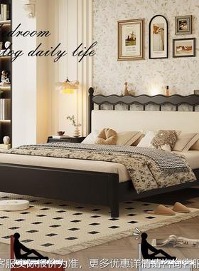 复古实木床美薄式式轻YFWJ-W08法奢黑色双人单人床现代简约主卧床