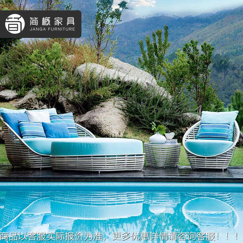 户外藤编躺687床休闲室外水防晒庭院躺墅游泳椅池防藤躺床沙滩别