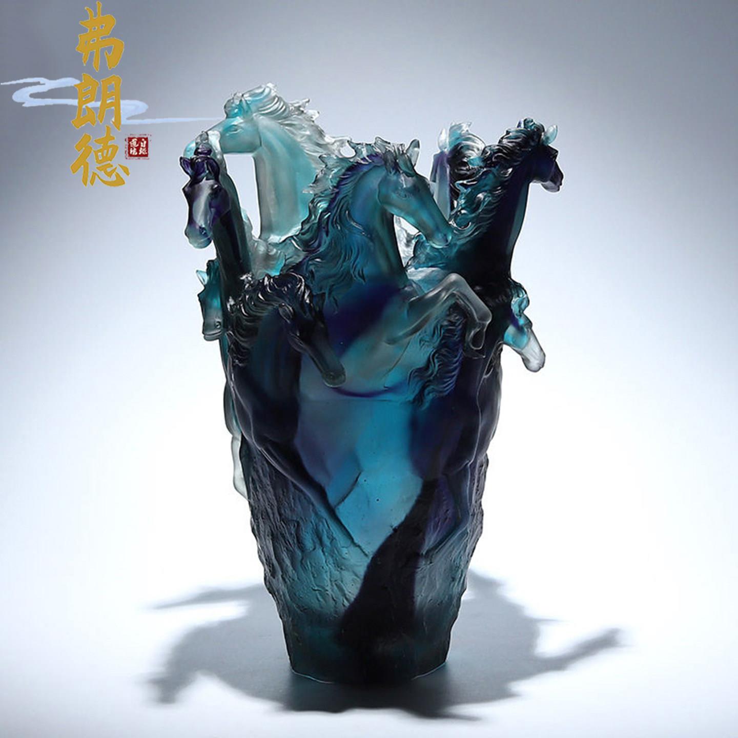 弗朗德生肖吉祥物古法琉璃骏马花瓶摆件小众客厅装饰品插干燥花手