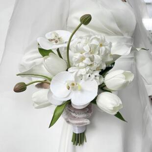 彷真花手捧花马蹄莲郁金香结婚领证花束韩式影楼摄影道具花束摆件