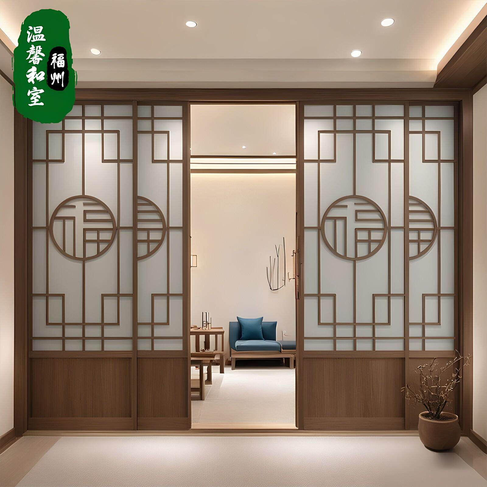 隔断门新中式门移门房间吊轮门折叠门复古客厅隔间屏风实木拉门