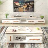 客厅电视柜茶几组合新款 钢化玻璃大理石家具大小户型伸缩电视柜子