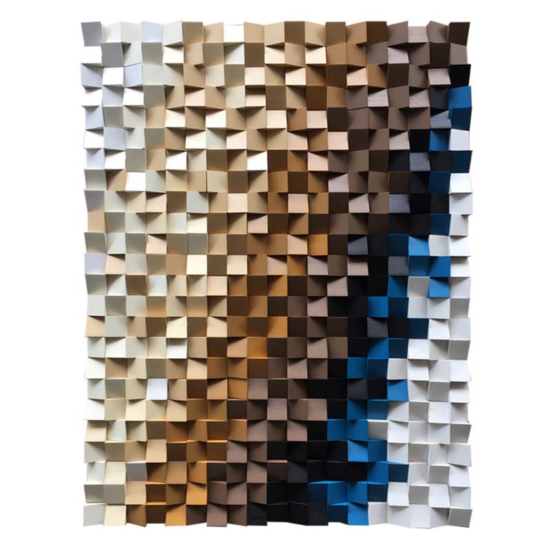 渐层色实木头块马赛克背景墙拼图装置立体装饰画挂画玄关走廊高端