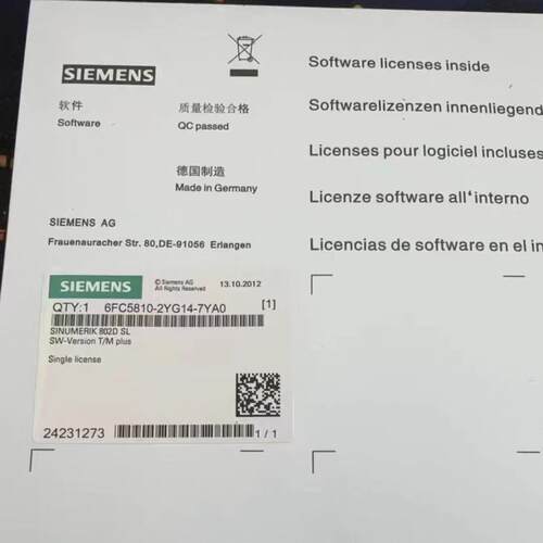 议价6FC5810-2YG14-7YA0 软件授权 802D SL 工业自动化配件维修