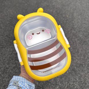 可爱小蜜蜂304不锈钢保温便当盒分格ins高颜值学生上班族儿童午餐