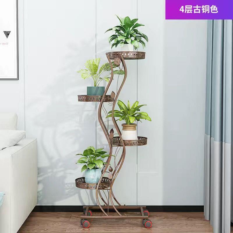 心形花架客厅多层移动阳台置物架铁艺室内盆景落地式绿萝带轮花盆