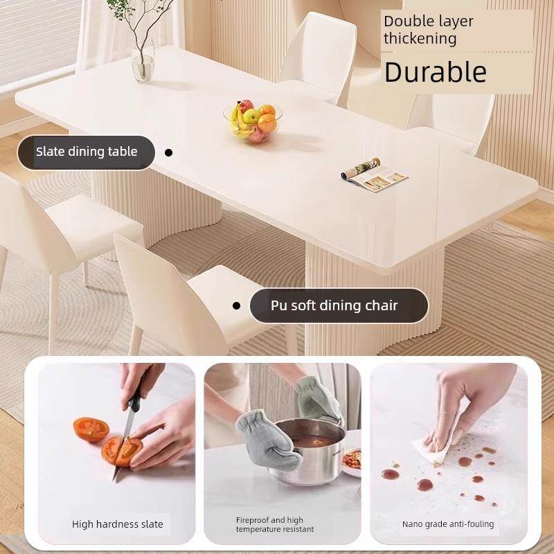 石板家庭小公寓餐桌现代简单岛大理石餐桌长方形餐厅餐椅组合