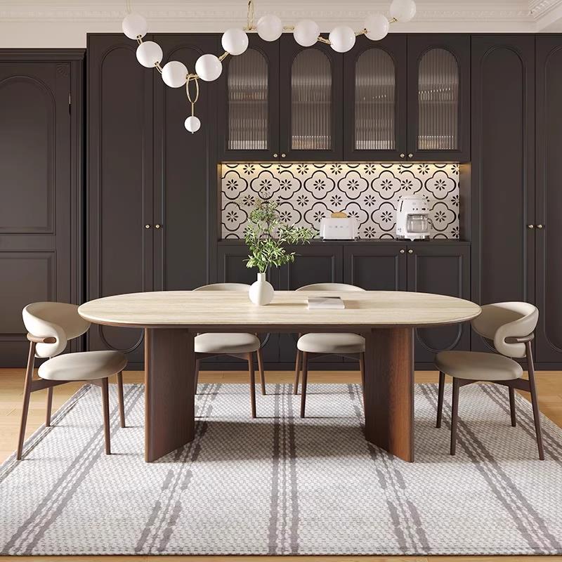 飞雁桌洞石岩板现代简约中古长方形餐桌极简意式设计师家用小户型