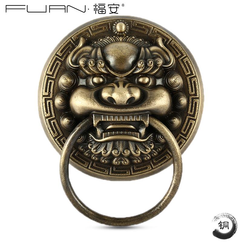 兽头拉手纯黄铜仿古大门老式木门狮子头拉环门环虎头中式麒麟把手