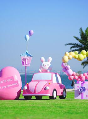 网红景区发光的心秋千雕塑热气球兔子户外购物中心民宿草坪装饰装